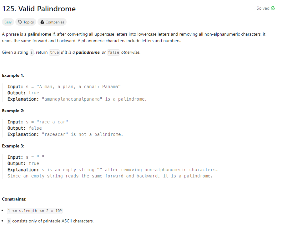 Valid Palindrome Description